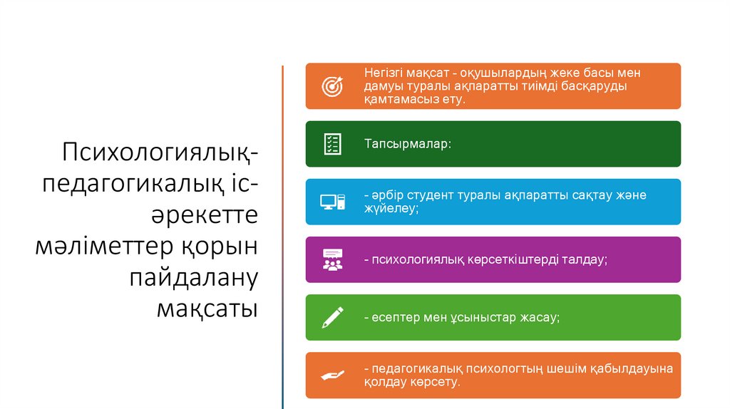 Психологиялық-педагогикалық іс-әрекетте мәліметтер қорын пайдалану мақсаты