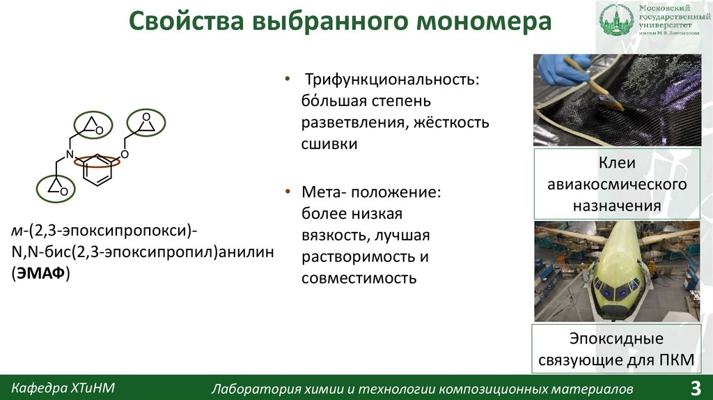 Свойства выбранного мономера