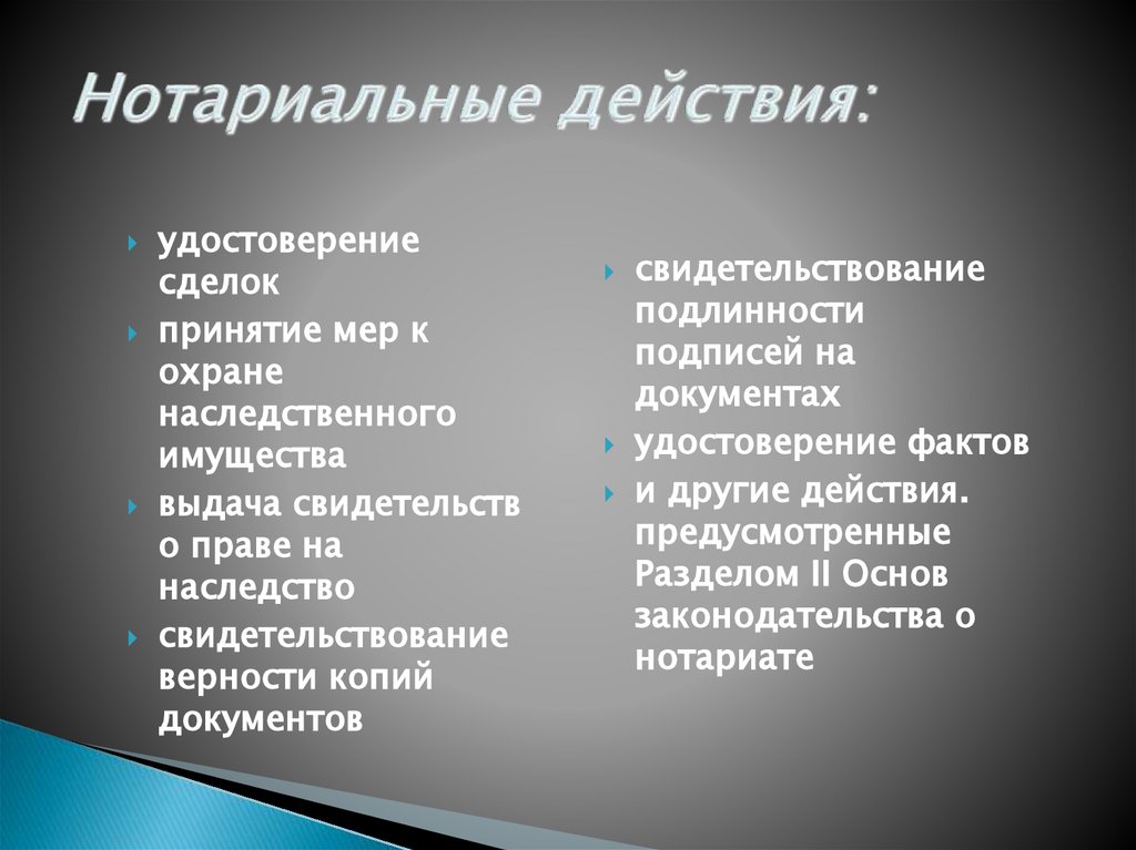 Нотариальные действия: