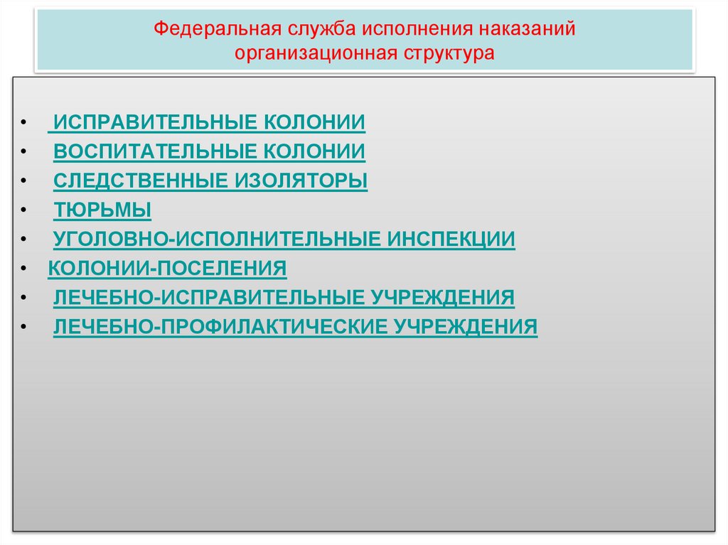 Федеральная служба исполнения наказаний организационная структура