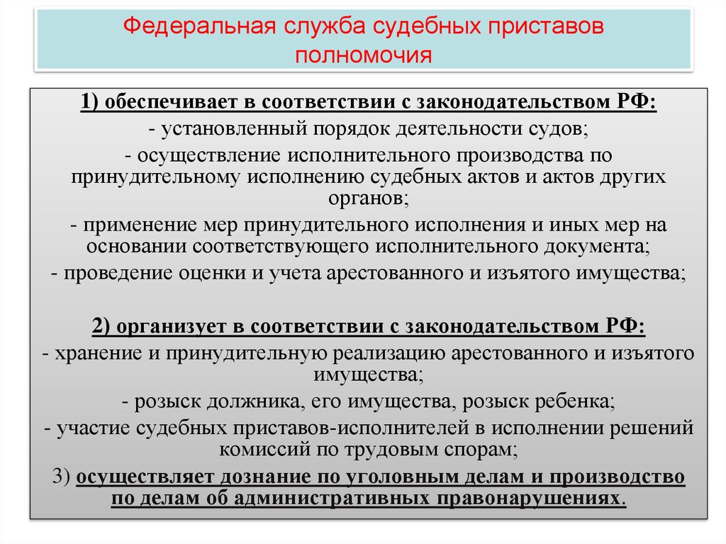 Федеральная служба судебных приставов полномочия