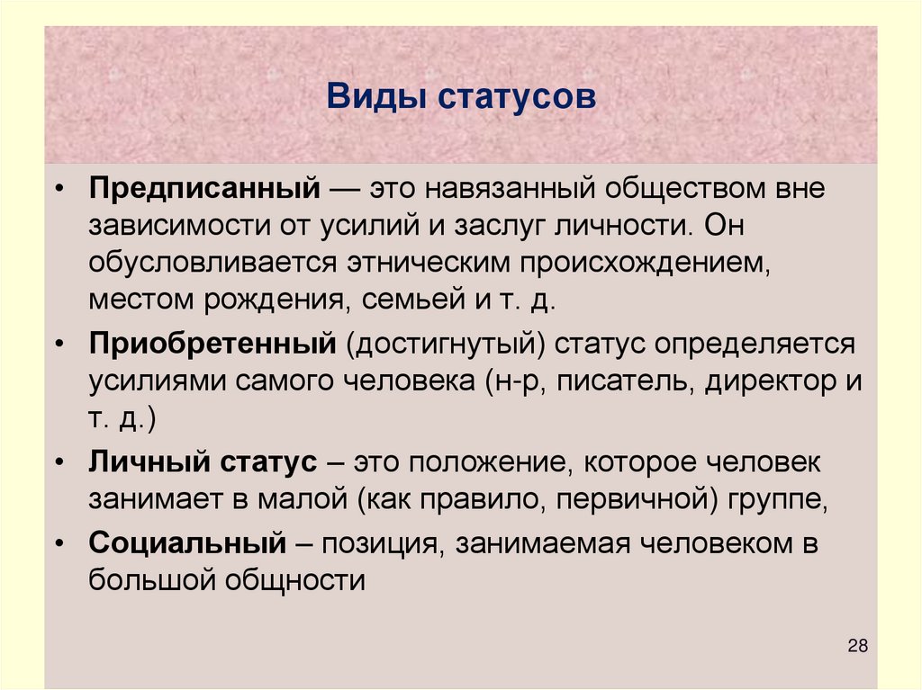 Виды статусов