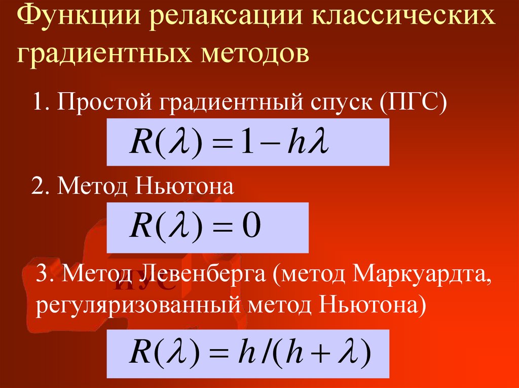 Функции релаксации классических градиентных методов