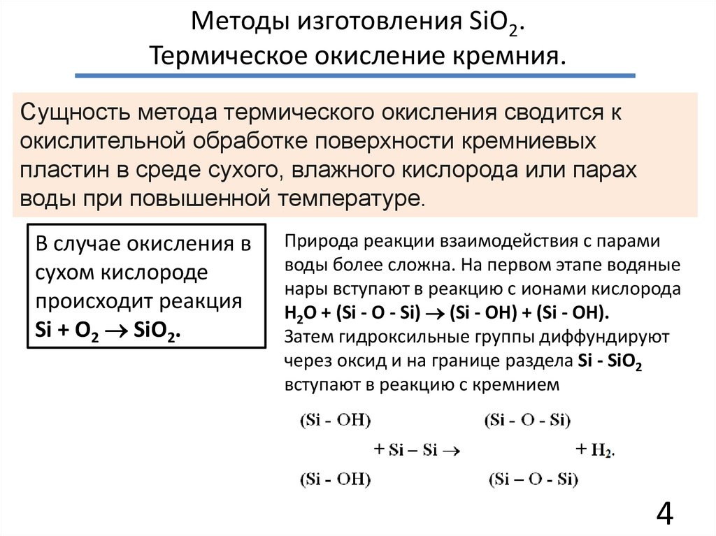 Методы изготовления SiO2. Термическое окисление кремния.