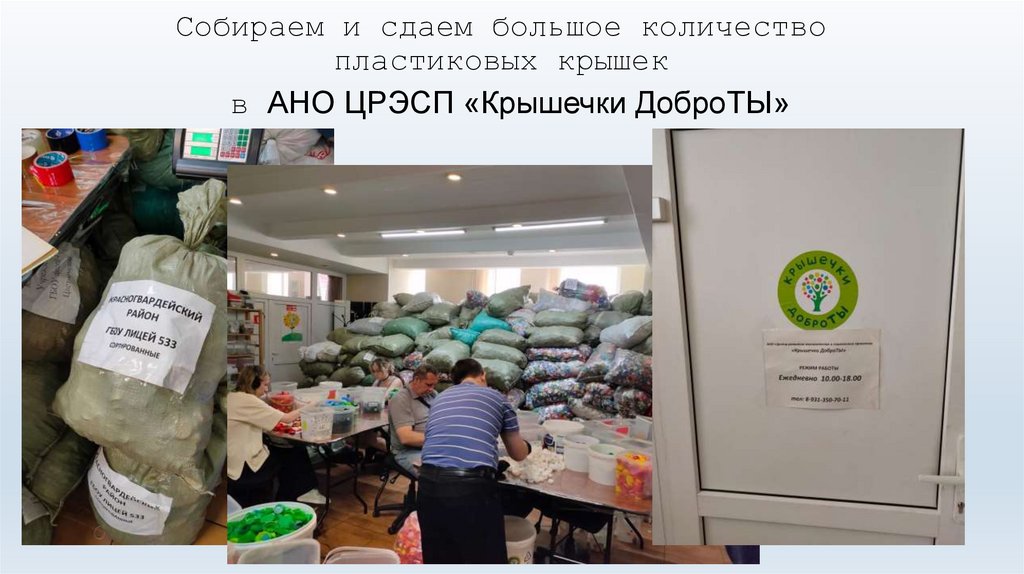 Собираем и сдаем большое количество пластиковых крышек в АНО ЦРЭСП «Крышечки ДоброТЫ»