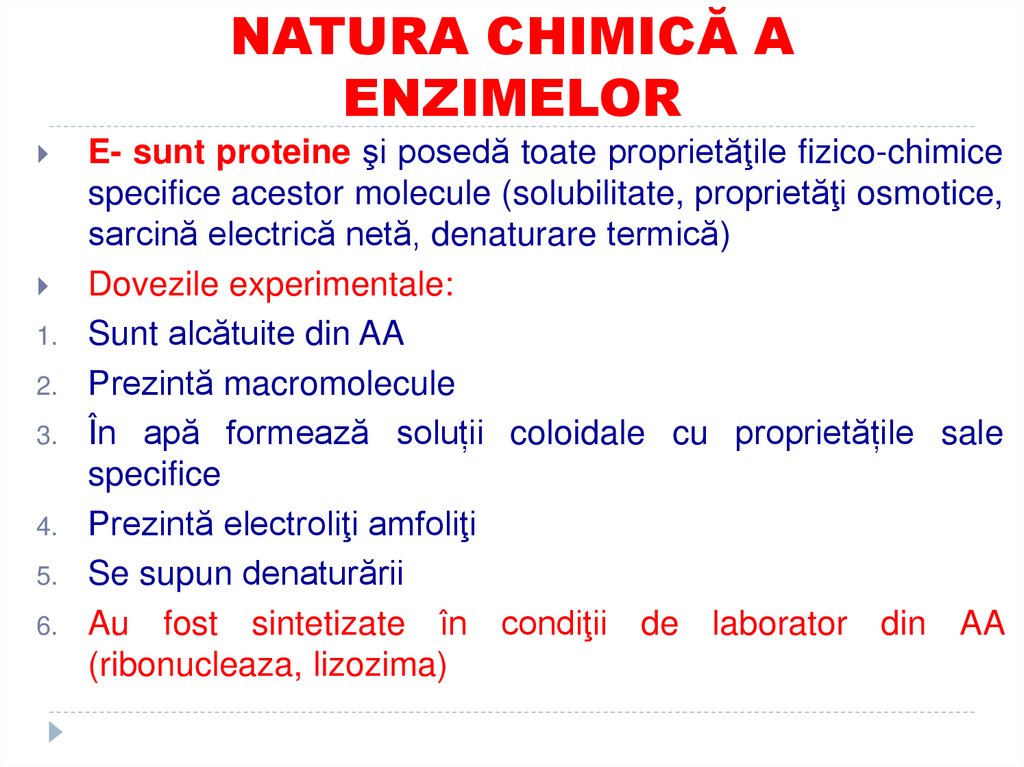 NATURA CHIMICĂ A ENZIMELOR