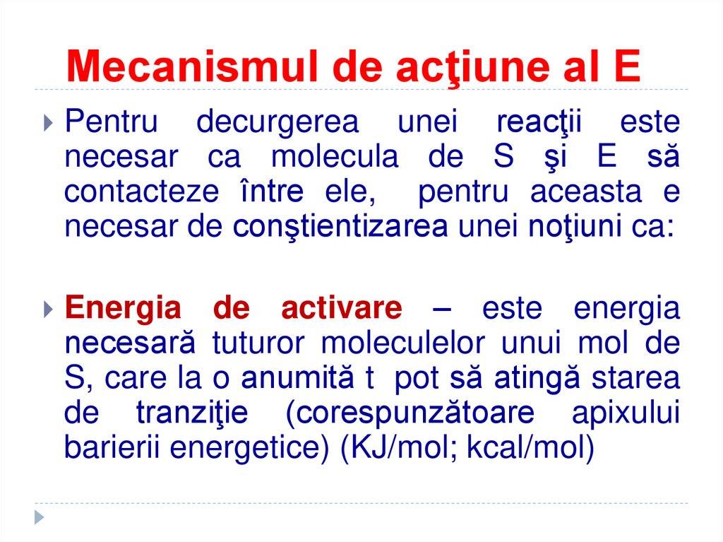 Mecanismul de acţiune al E