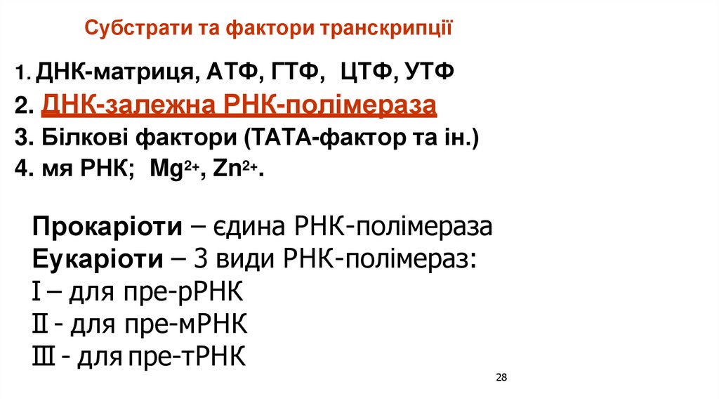 1. ДНК-матриця, АТФ, ГТФ, ЦТФ, УТФ