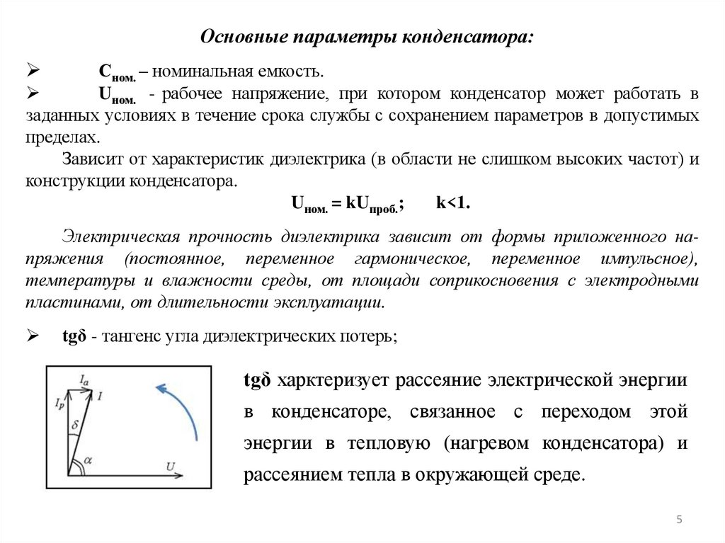 Основные параметры конденсатора: