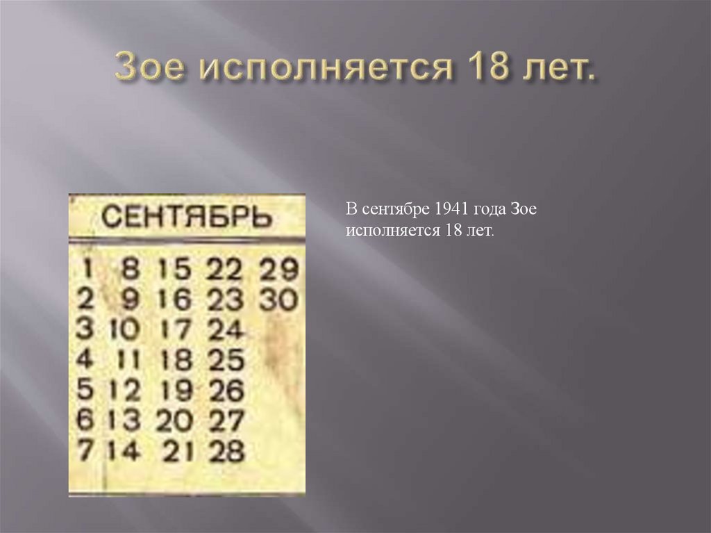 Зое исполняется 18 лет.
