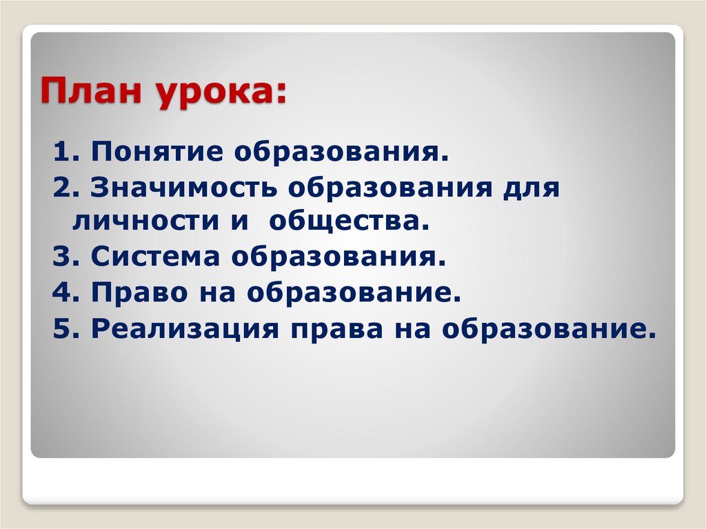 План урока: