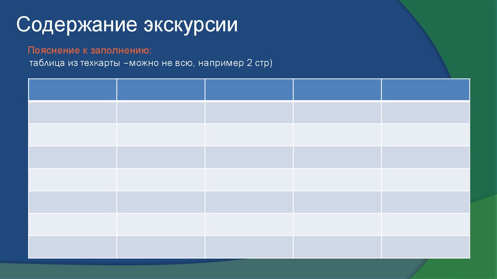Содержание экскурсии