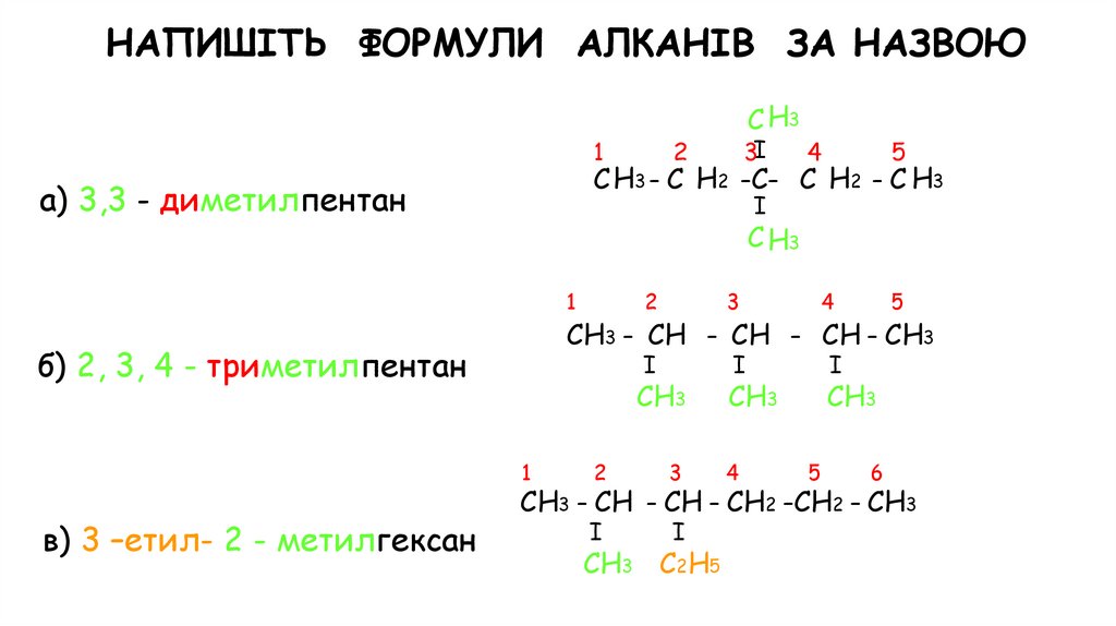 НАПИШІТЬ ФОРМУЛИ АЛКАНІВ ЗА НАЗВОЮ
