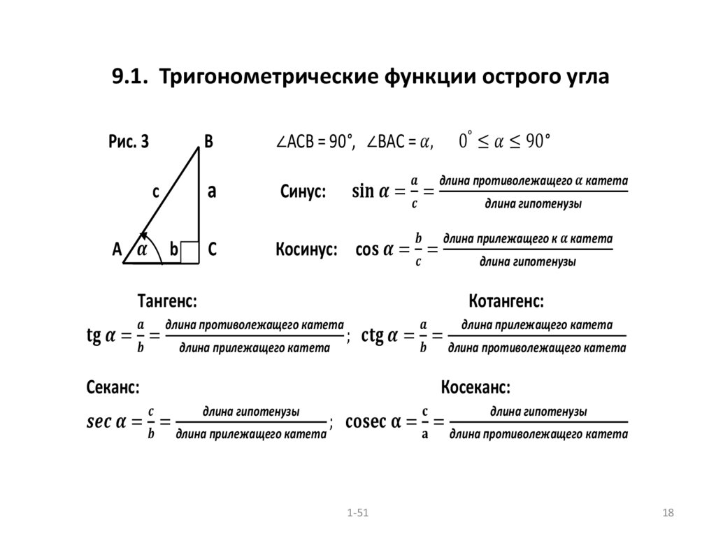 9.1. Тригонометрические функции острого угла