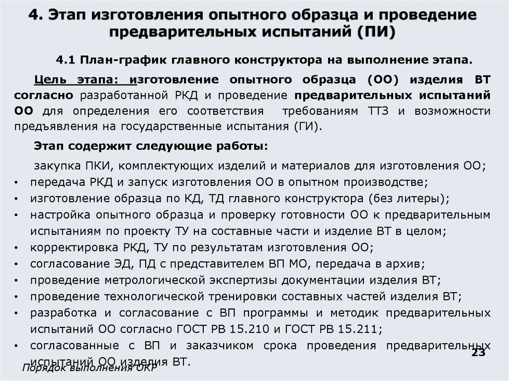 4. Этап изготовления опытного образца и проведение предварительных испытаний (ПИ)