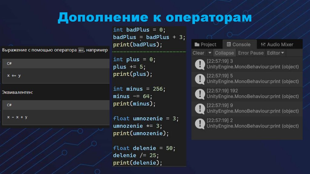 Дополнение к операторам