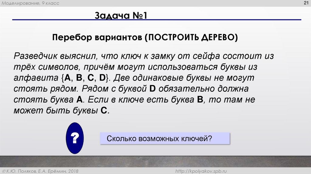 Перебор вариантов (ПОСТРОИТЬ ДЕРЕВО)