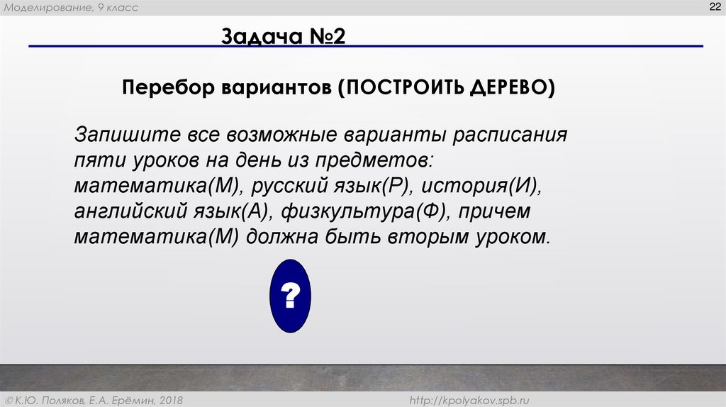 Перебор вариантов (ПОСТРОИТЬ ДЕРЕВО)