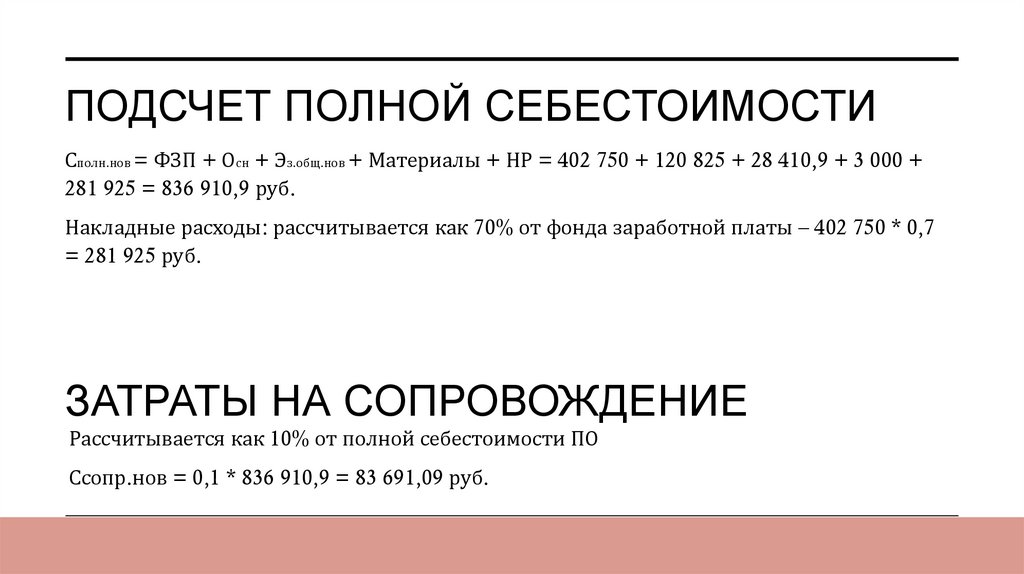 Подсчет полной себестоимости