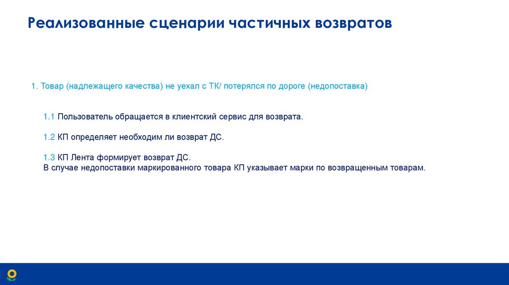 Реализованные сценарии частичных возвратов