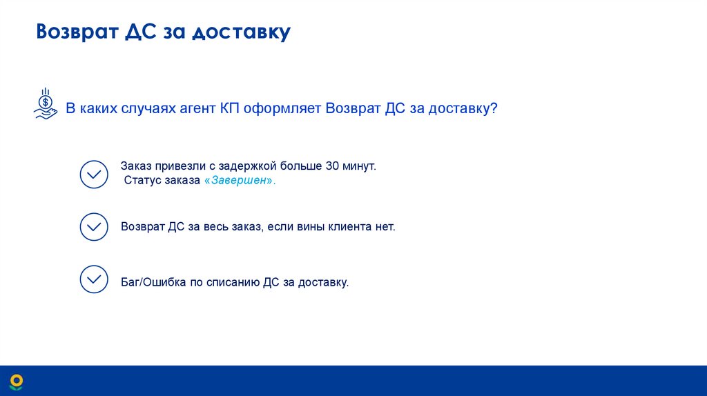 Возврат ДС за доставку