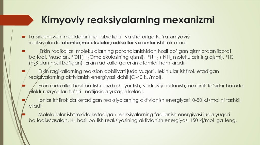   Kimyoviy reaksiyalarning mexanizmi