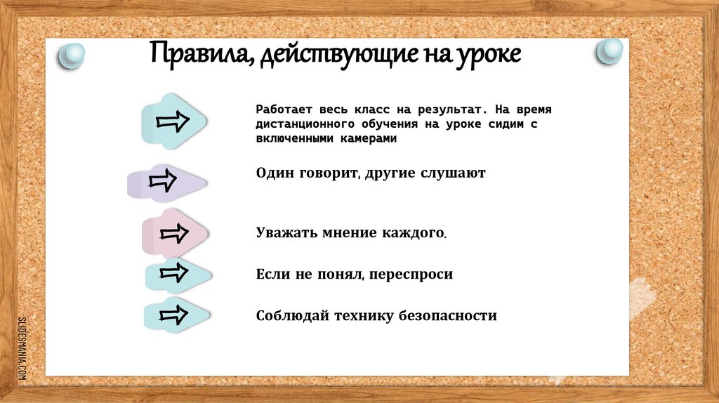 Правила, действующие на уроке