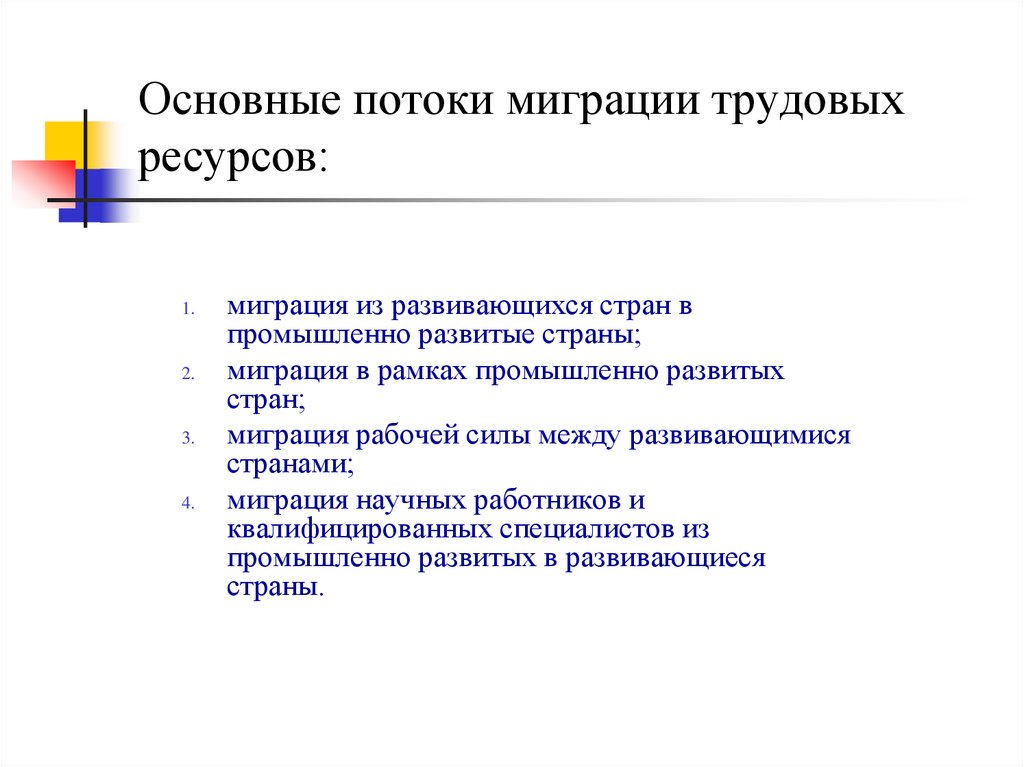 Основные потоки миграции трудовых ресурсов: