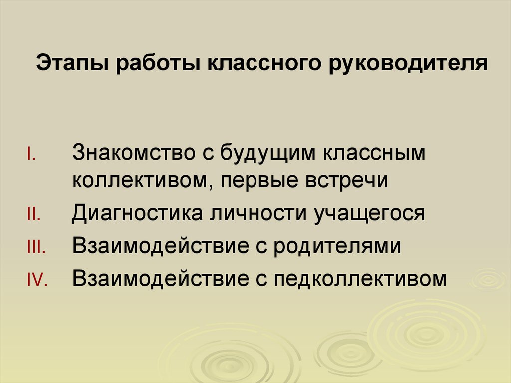 Этапы работы классного руководителя