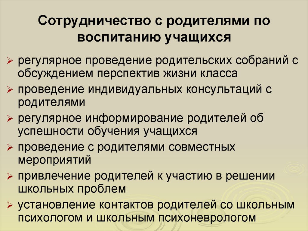 Сотрудничество с родителями по воспитанию учащихся