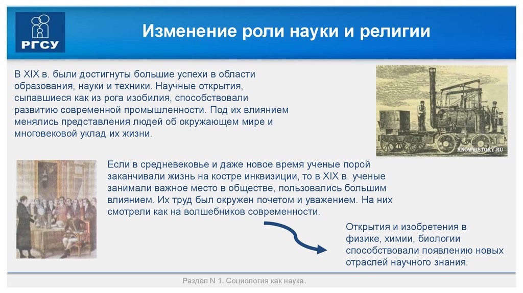 Изменение роли науки и религии