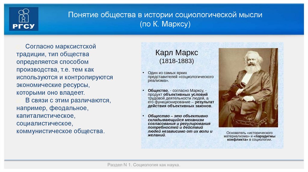 Понятие общества в истории социологической мысли (по К. Марксу)