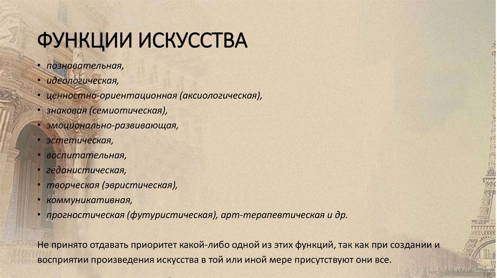 ФУНКЦИИ ИСКУССТВА