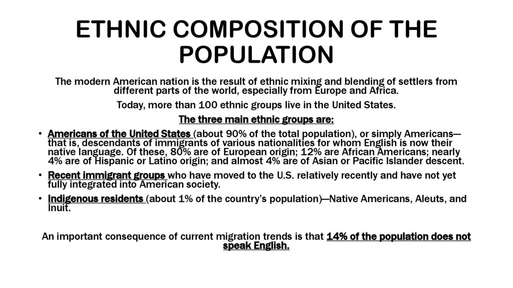 ETHNIC COMPOSITION OF THE POPULATION