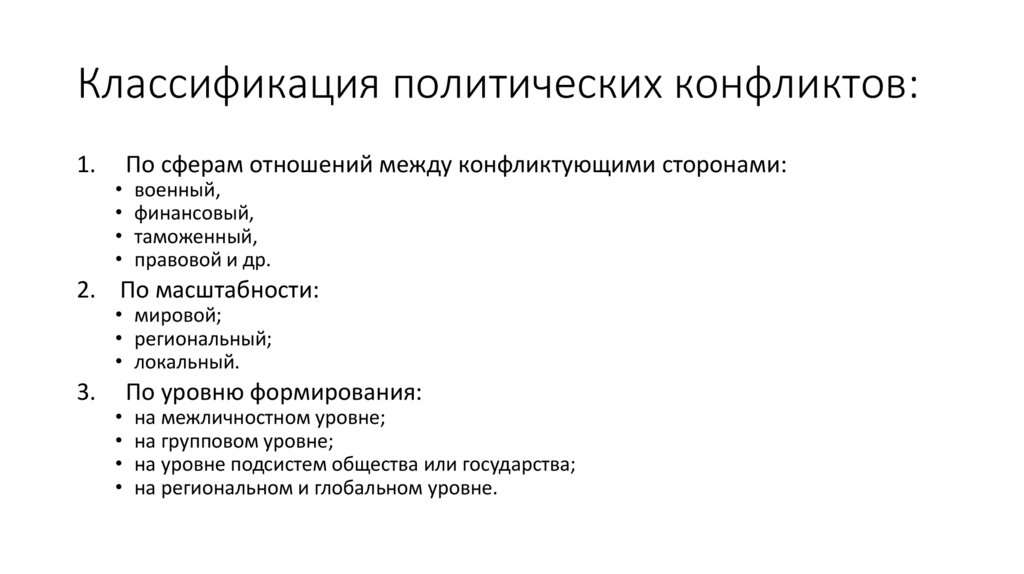 Классификация политических конфликтов: