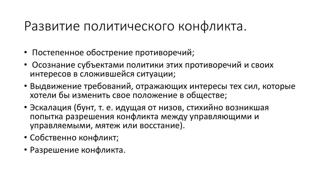 Развитие политического конфликта.