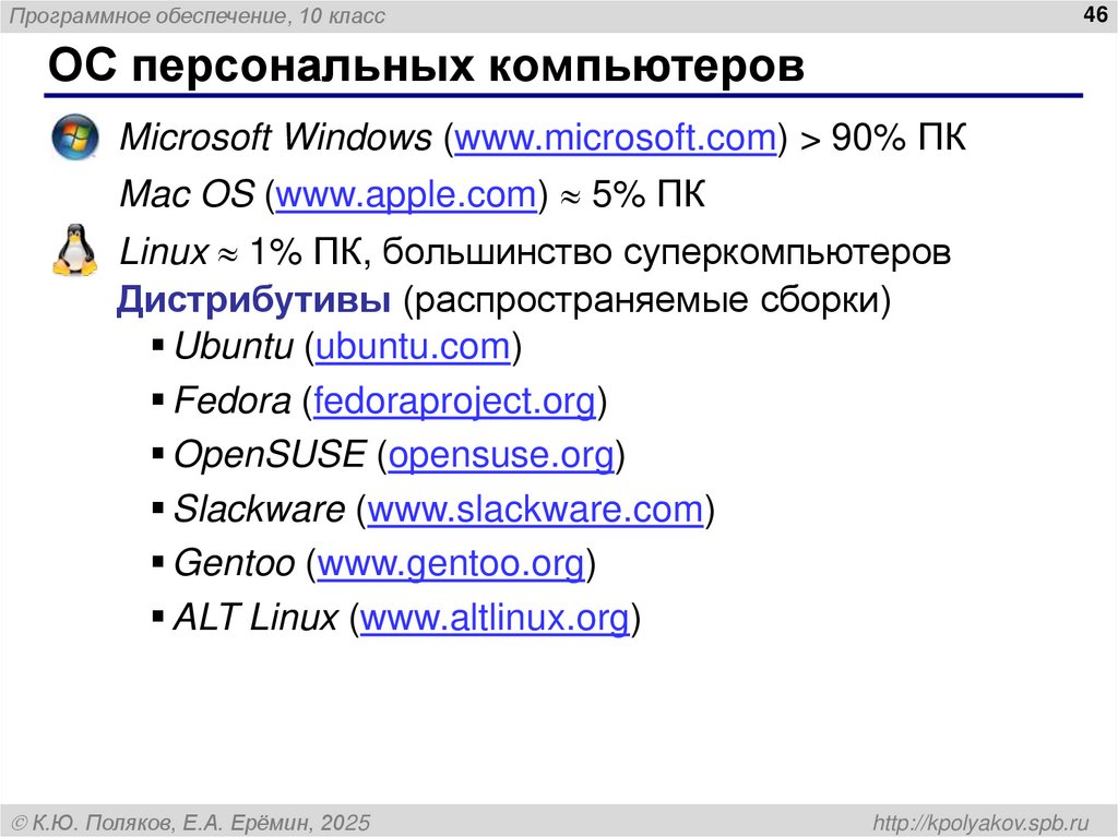 ОС персональных компьютеров