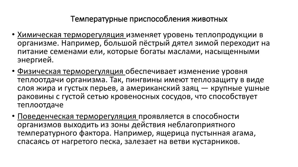 Температурные приспособления животных