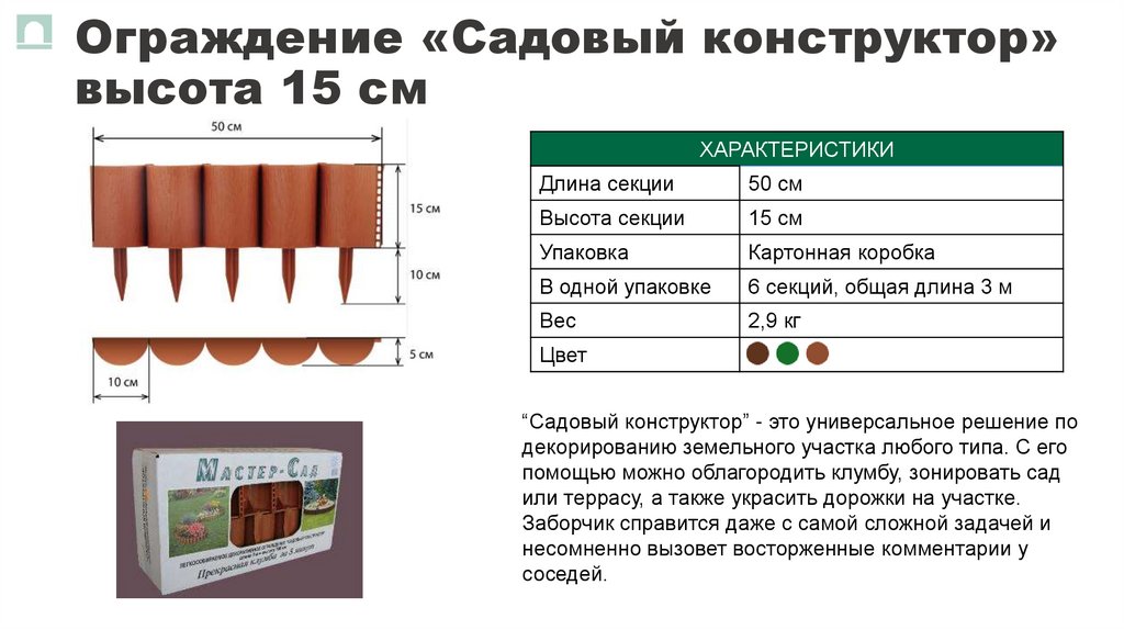 Ограждение «Садовый конструктор» высота 15 см