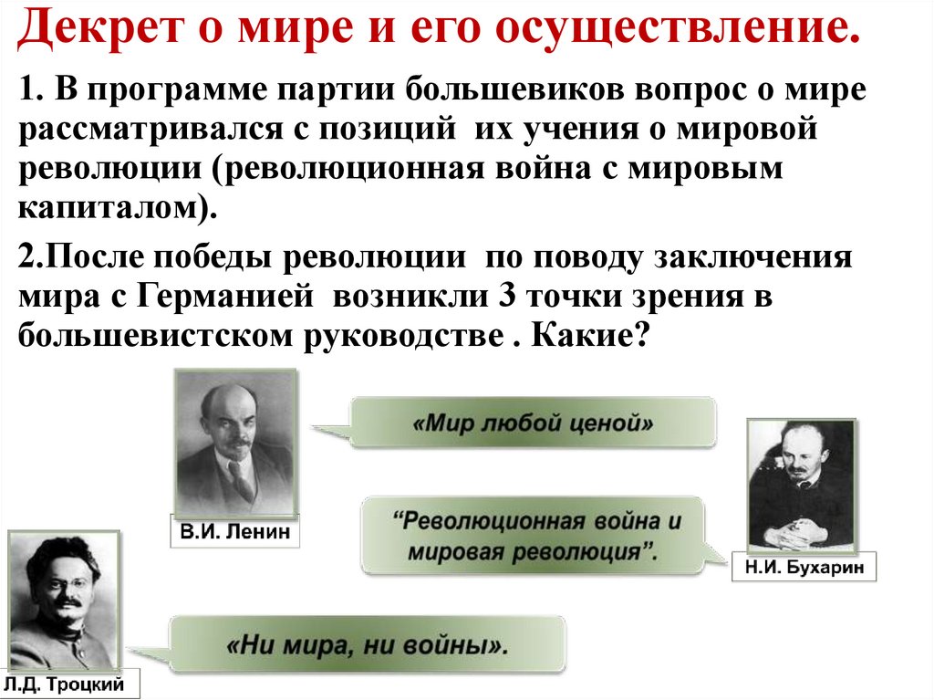 Декрет о мире и его осуществление.