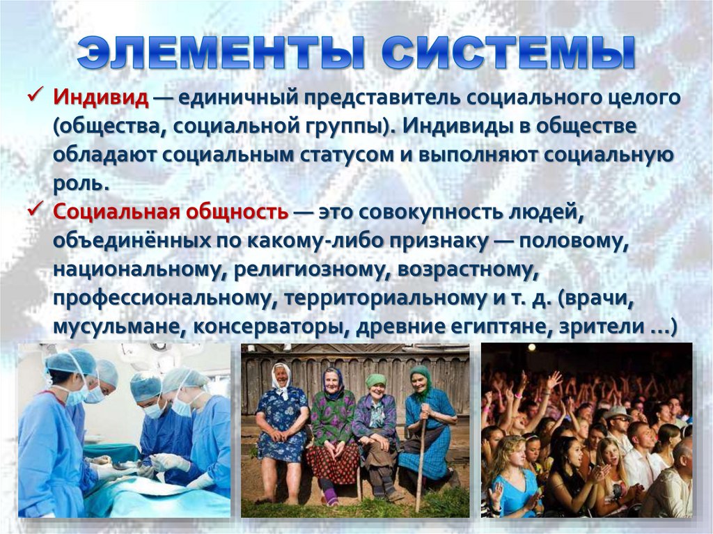 ЭЛЕМЕНТЫ СИСТЕМЫ