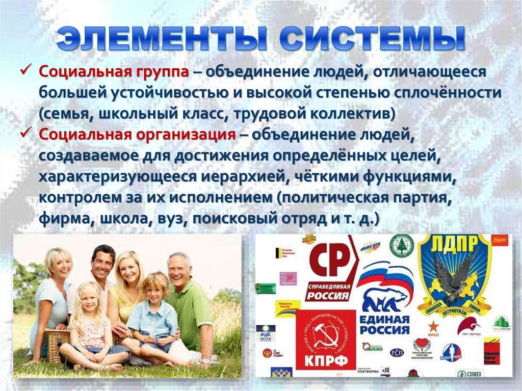 ЭЛЕМЕНТЫ СИСТЕМЫ