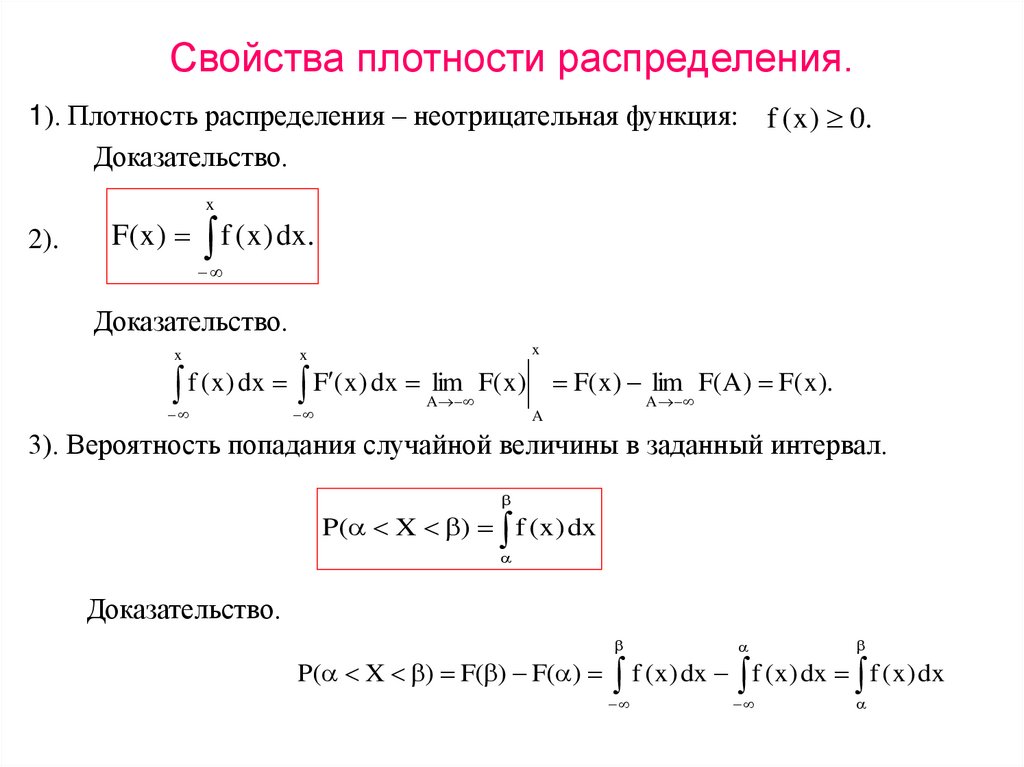 Свойства плотности распределения.