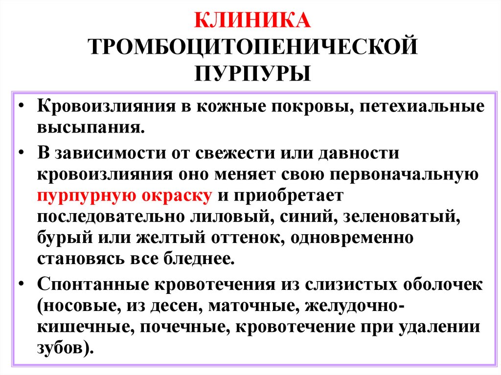 КЛИНИКА ТРОМБОЦИТОПЕНИЧЕСКОЙ ПУРПУРЫ
