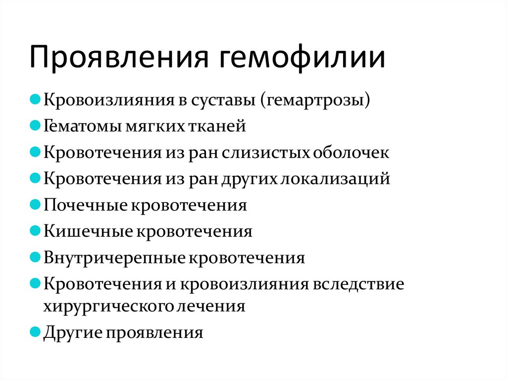 Проявления гемофилии
