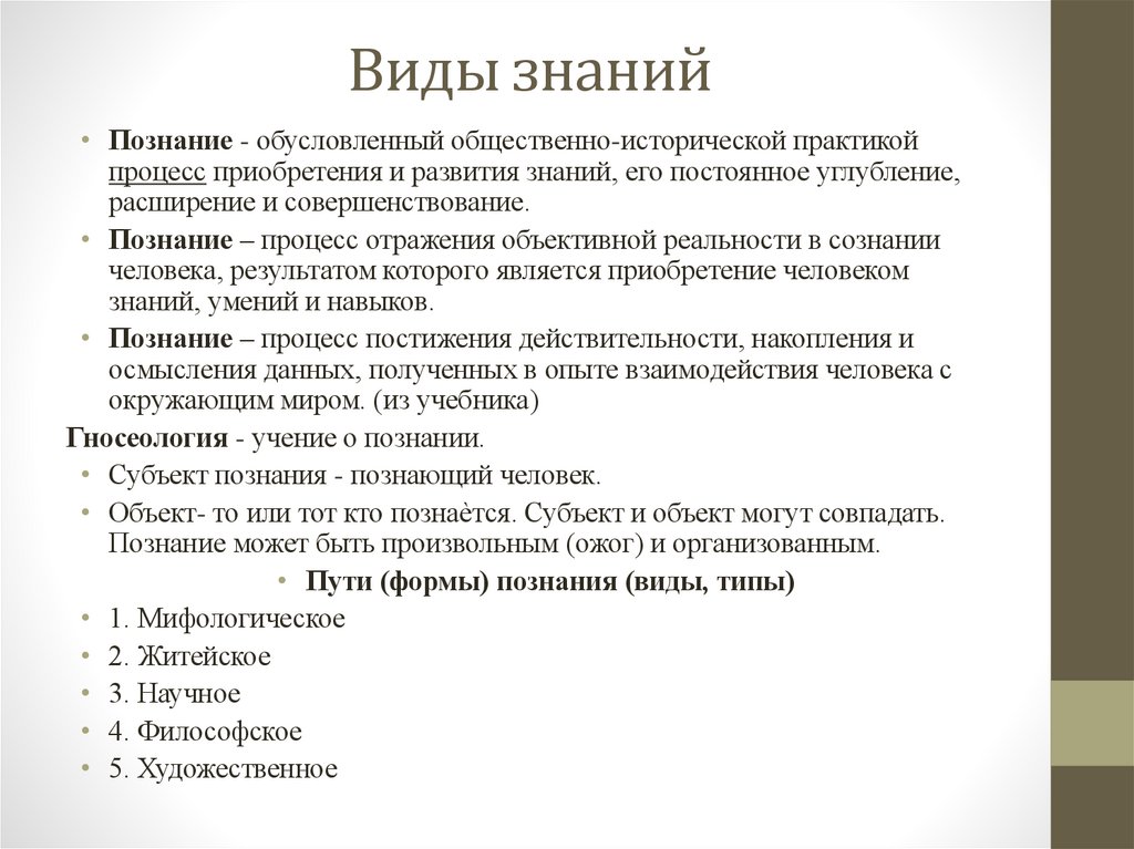 Виды знаний