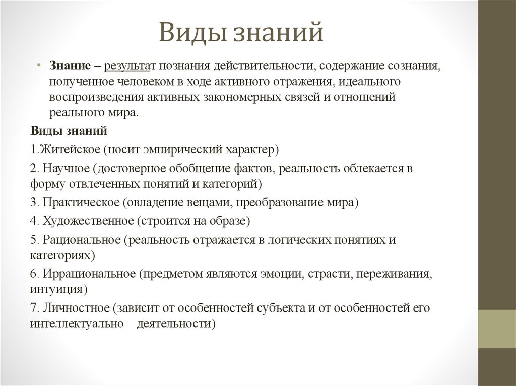 Виды знаний