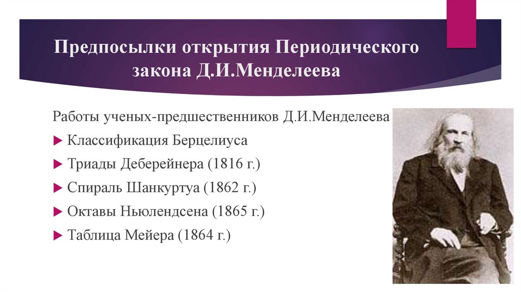 Предпосылки открытия Периодического закона Д.И.Менделеева