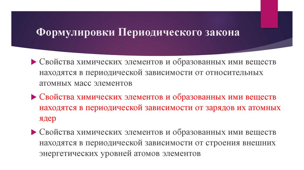 Формулировки Периодического закона