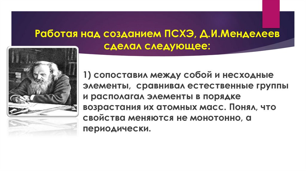 Работая над созданием ПСХЭ, Д.И.Менделеев сделал следующее: